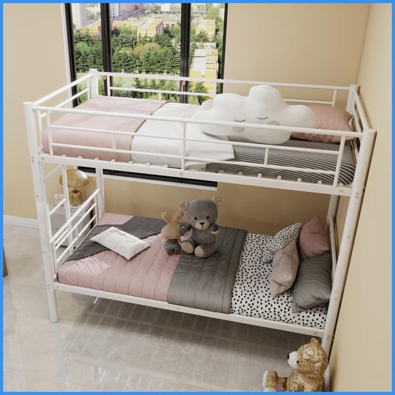 Twin Over Twin Metal Bunk Bed Frame - Convertible to 2 Beds, No Spring Box Required for Shared Spaces