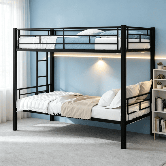 Twin-Over-Twin Metal Bunk Bed Frame, Durable Steel Frame with Convertible 2-Bed Design, Safety Guardrails and Ladder Included, Heavy-Duty Support Holds 400 lbs, Black