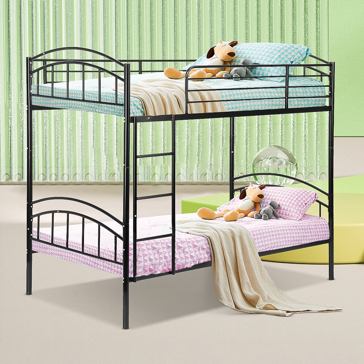 Mainstays Convertible Twin over Twin Metal Bunk Bed, Black