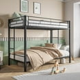 thumbnail image 1 of Twin Over Twin Metal Bunk Bed - Heavy Duty, Shelf & Slatted Support, No Box Spring (Black) - Safe with 2 Ladders & Full Length Guard Rail, 1 of 9