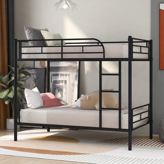 Twin Over Twin Metal Bunk Bed in Black - Sturdy Steel, Wear-Resistant, Can Be Two Separate Beds (old sku: MF189201BAA)