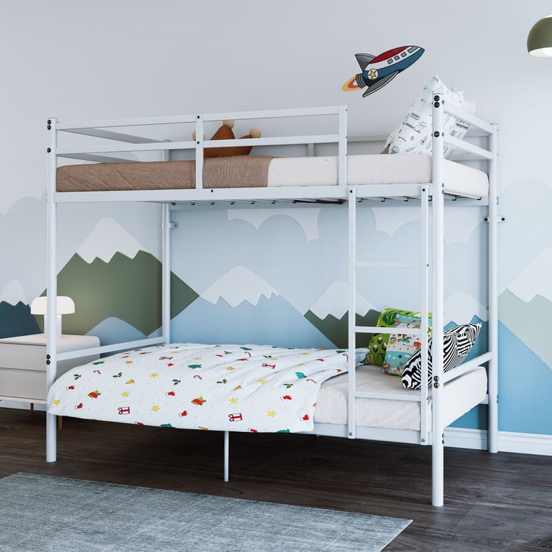 Twin Over Twin Metal Bunk Bed with Ladder, High Guardrails, Built-In Under Bed Storage Space, Sturdy Iron Frame, Noise-Reduced Design