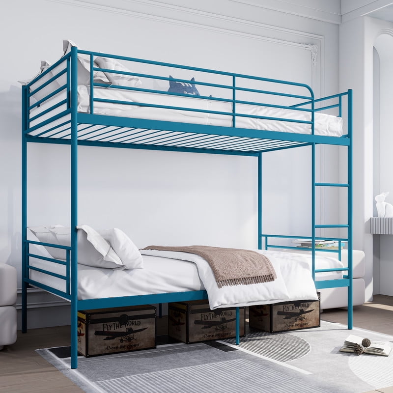 Twin Over Twin Metal Bunk Bed with Ladder, High Guardrails, Under-bed Storage, Noise-Free Design, Convertible to 2 Twin Beds