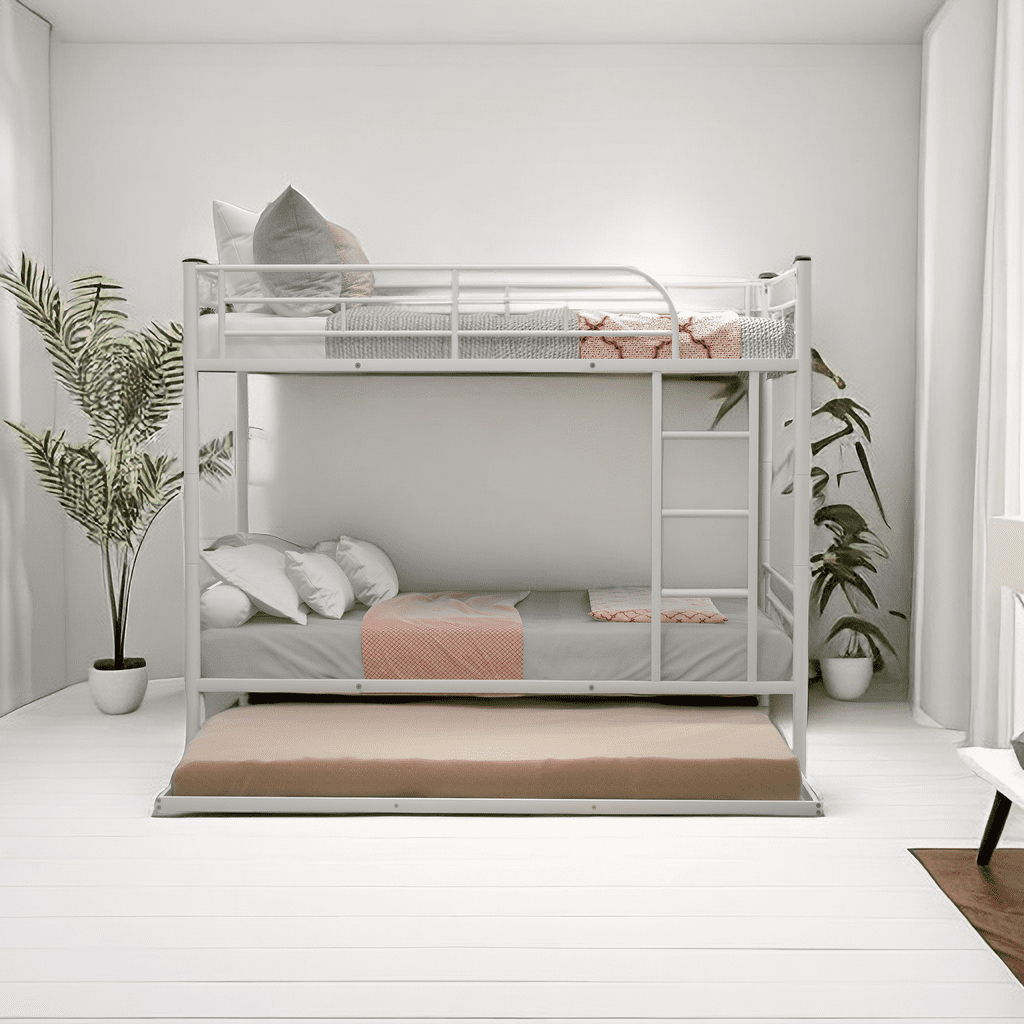 Twin-Over-Twin Metal Bunk Bed with Trundle,Can be Divided Into Two Beds ...