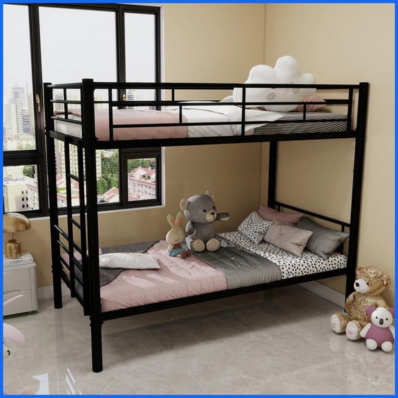 Twin Over Twin Metal Convertible Bunk Bed Frame - No Box Spring Needed, Sturdy Steel for Shared Spaces