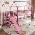 thumbnail image 1 of Twin-Over-Twin Metal House-Shaped Bed Frame with Multi-Functional Storage Stairs, Kids Bunk Bed with Slide, 1 of 10