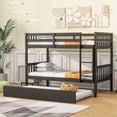 thumbnail image 1 of Twin Over Twin Rubber Wood Bunk Bed with Trundle, Convertible into Twin Size Beds, Twin Size Bunk Bed with Ladder and Safety Guardrails,Espresso, 1 of 9