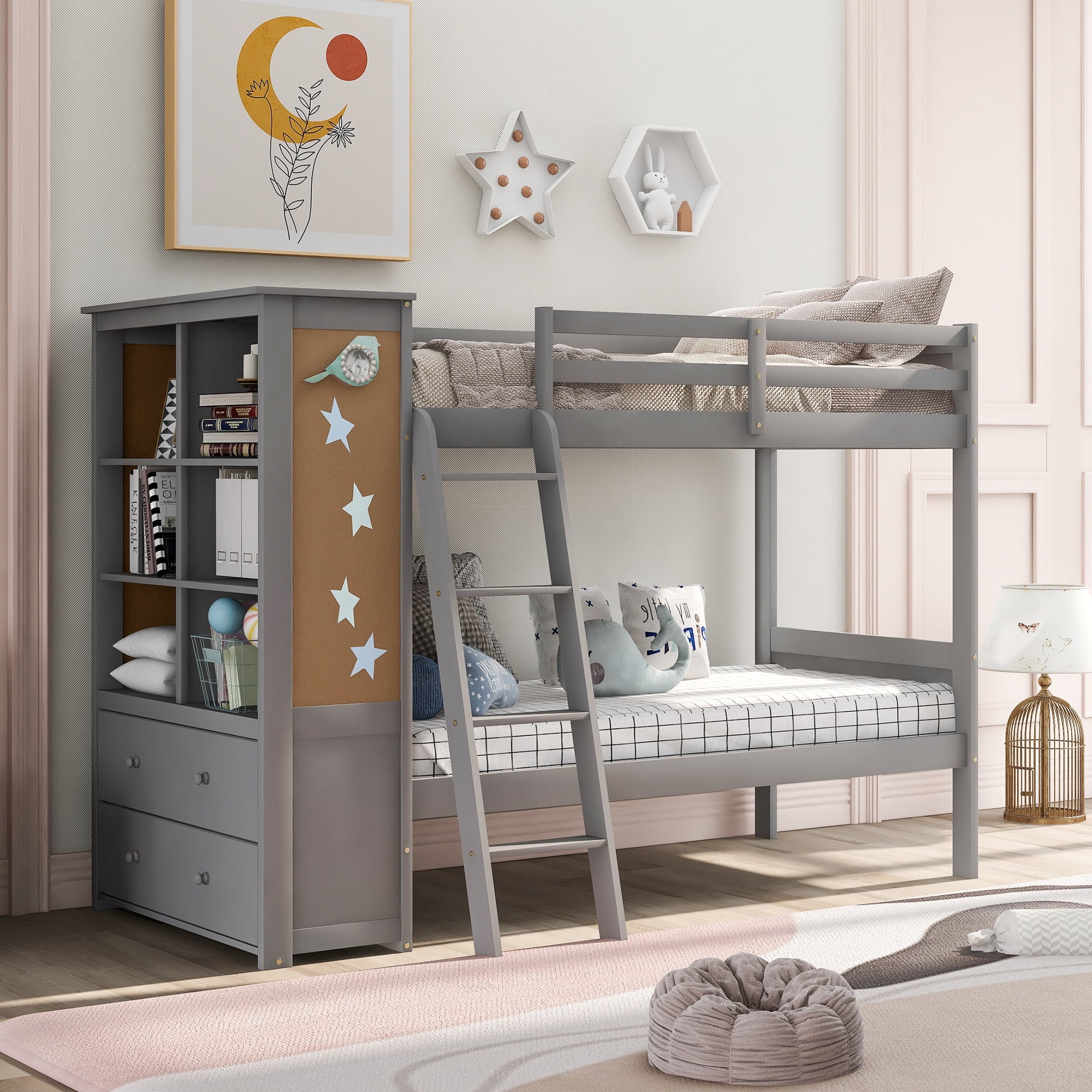 Bunk bed cheap with bookcase