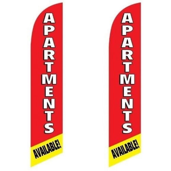 Twin Pack Full Sleeve Swooper Flags APARTMENTS AVAILABLE! Red White Yellow