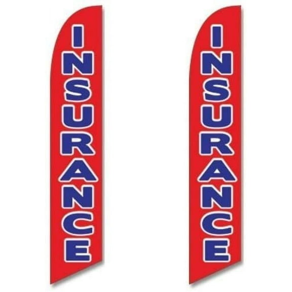 Twin Pack Full Sleeve Swooper Flags INSURANCE Red with Big Blue White Text