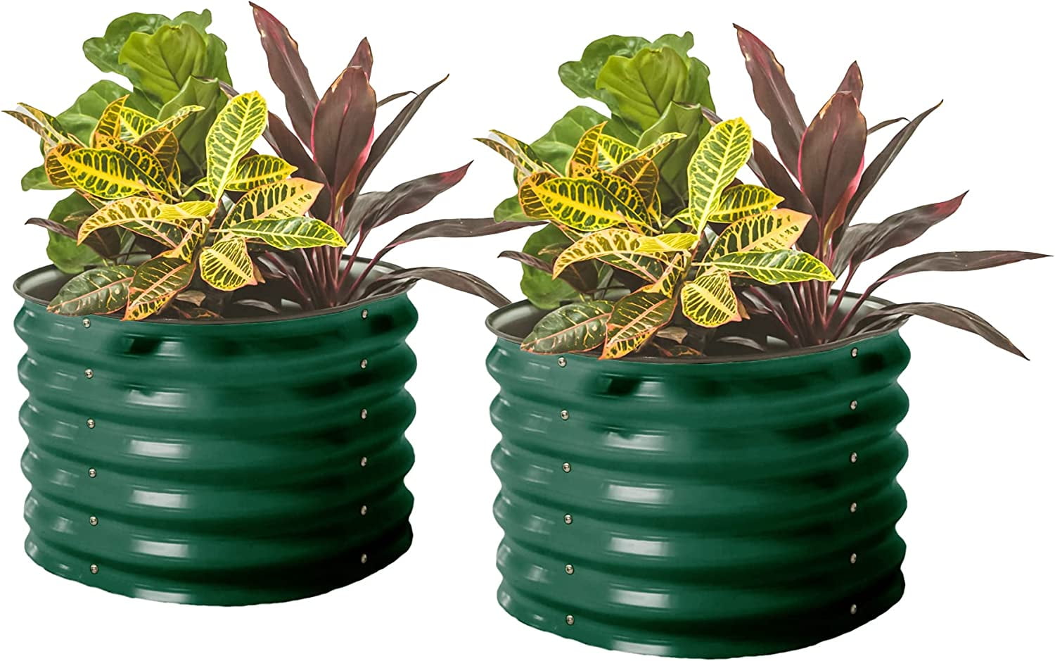 British Green 17" Tall Round Metal Outdoor Raised Garden Bed Set
