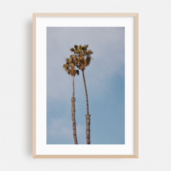 Twin Palms - Ventura California Photography Palm Tree Tropical Minimalist Nature Coastal Summer Beach Oak Framed Wall Art Print 5 x 7 inches