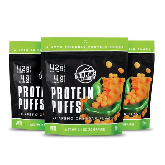 Twin Peaks Ingredients Protein Puffs, Low Carb Keto Friendly Protein Snacks, Jalapeno Cheddar (2.1 ounce, 3 Pack)