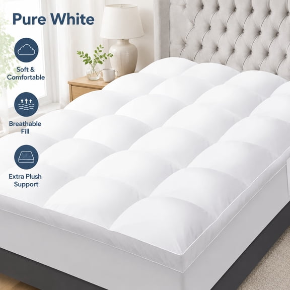Twin Pillow Top Mattress Topper, Plush Feather Down Alternative Mattress Pad, Soft Cooling Bed Mattress Protector