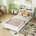 thumbnail image 1 of Twin Pine Wood Bed with Bookcase Headboard ,LED Motion Sensor Light, Guardrails,White, 1 of 24