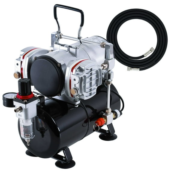 Master Airbrush Model TC-828, High-Performance Twin Cylinder Piston Air Compressor with Tank and a Free 6 Inch Airbrush Hose