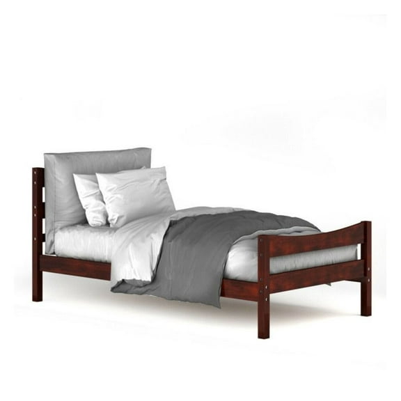 Twin Platform Bed Frame with Headboard & Footboard, Rustic Wood Bed for Teens & Adults, Pine Wood, White/Dark Brown/Walnut Finish, Under Bed Storage, 177lbs Capacity