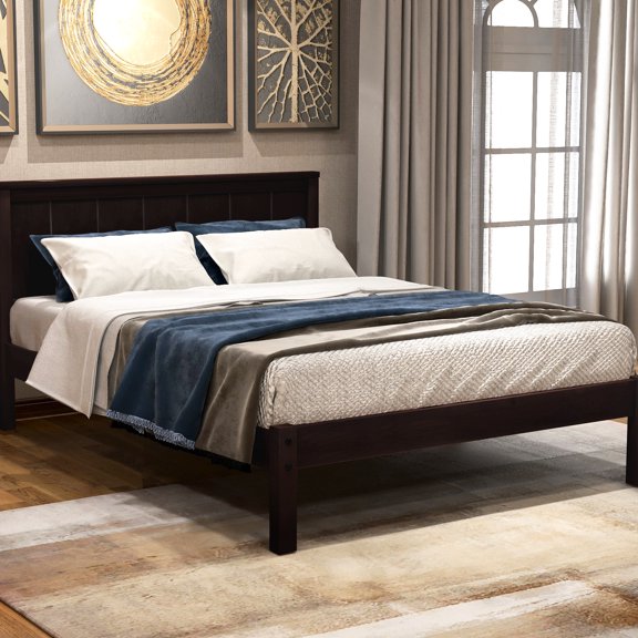 Twin Platform Bed, Headboard, Wood Slat Base For A Sound Sleep, No Box Spring Bed Frame With Support, Spring, Long-lasting