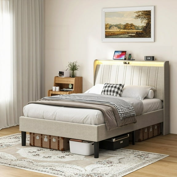 Twin Platform Bed - Heavy-Duty Support, USB/AC Outlets, Quick Assembly