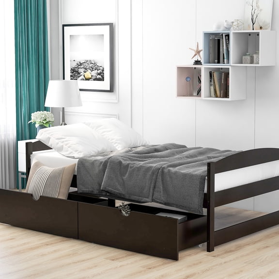 Twin Platform Bed In With Two Spacious Drawers For Your Convenience Stylish A Modern Living Room
