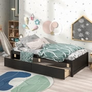 Twin Platform Bed with Storage, New Upgraded Wood Platform Bed Frame with 2 Drawers, Strong Slat Support, Twin Size Bed Frame for Kids Teen Adult, No Box Spring Needed, 79.5''x41.75''x15.6'', Espresso