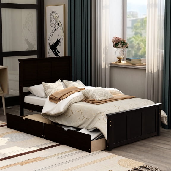 Twin Platform Bed With 2 Sliding Drawers On Wheels, Made Of Solid Wood And For A Calm Night's Rest Storage In , Built Durability