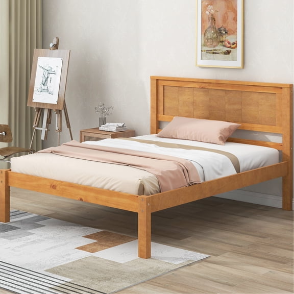 Twin Platform Bed with Headboard - Modern Rustic Design for Relaxing Sleep