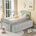 thumbnail image 1 of Twin Platform Bed with Storage, Solid Wood Bed Frame with 6 Drawers, Modern Farmhouse Bedroom Furniture for Guest Room, Gray, 1 of 7