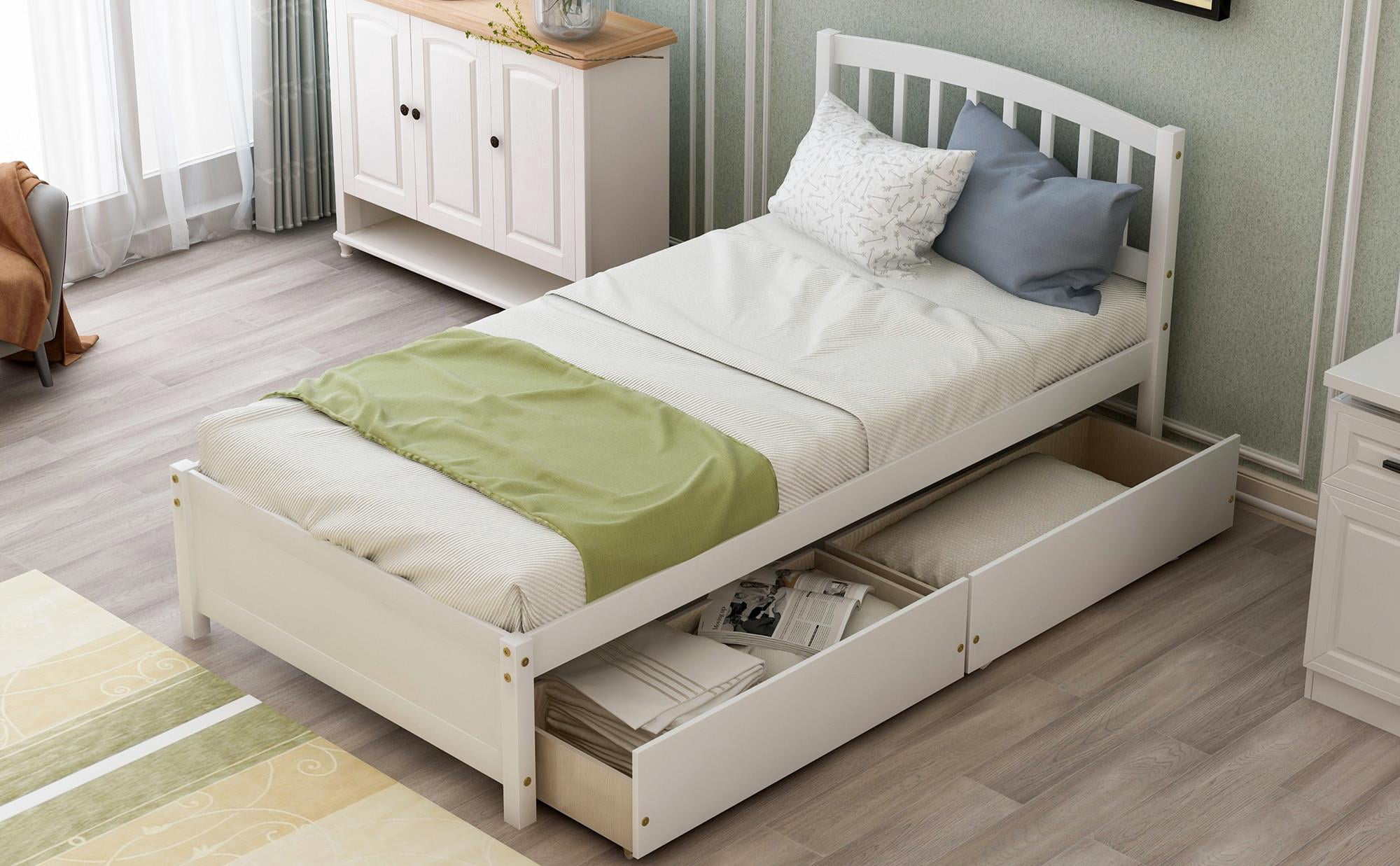 Twin Platform Storage Bed Wood Bed Frame with Two Drawers and Headboard ...