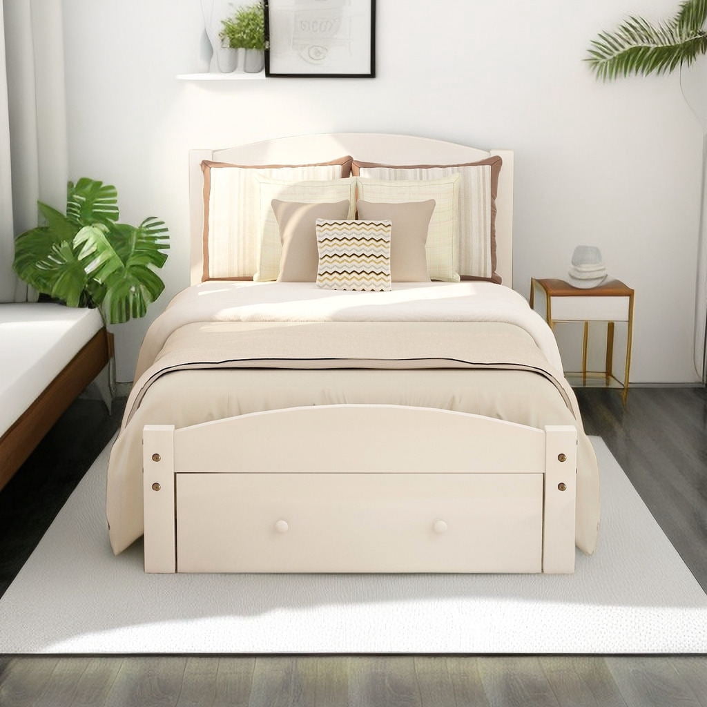 Twin Platform Storage Bed, Wood Storage Bed Frame with Two Drawers and ...