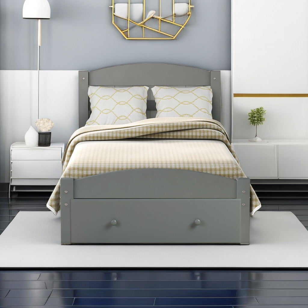 Twin Platform Storage Bed, Wood Storage Bed Frame with Two Drawers and ...