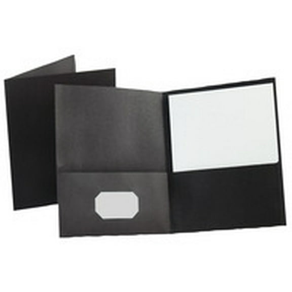 Twin-Pocket Folder, Embossed Leather Grain Paper, 0.5" Capacity, 11 X 8.5, Black, 25/box | Bundle of 5