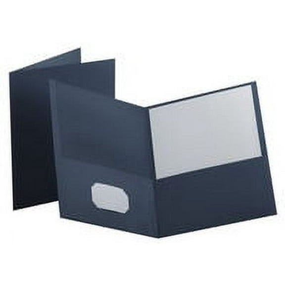 Twin-Pocket Folder, Embossed Leather Grain Paper, 0.5" Capacity, 11 X 8.5, Dark Blue, 25/box | Bundle of 5 Boxes