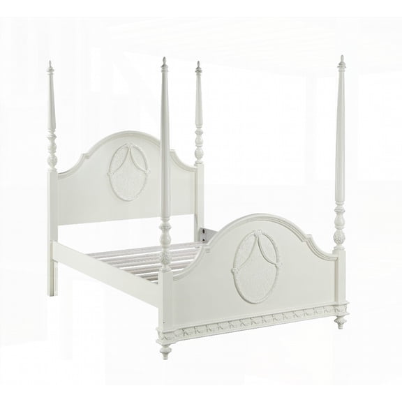 Twin Size Wood Platform Bed Frame with Arched Molding, No Box Spring Needed, Ivory, for Bedroom