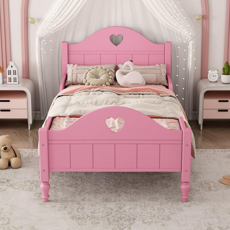 Twin Princess Bed Frame with Headboard and Footboard, Wood Twin