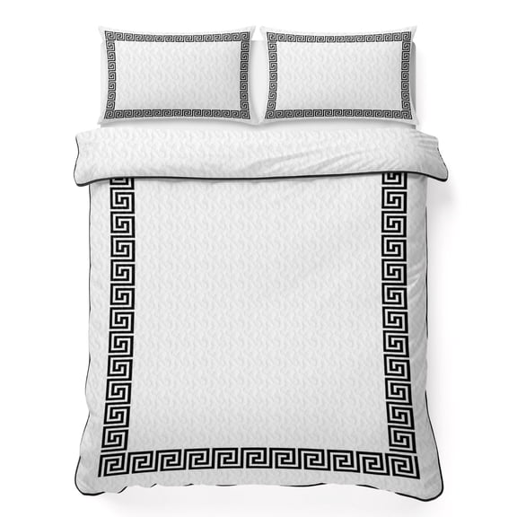 Twin Quilt Bedding Set, Abstract Inspired Greek Key Pattern Soft Microfiber Summer Bedspread Coverlet with 2 Pillow Shams, Geometric Twist Line on White Breathable Bedding Set for Hot Sleepers