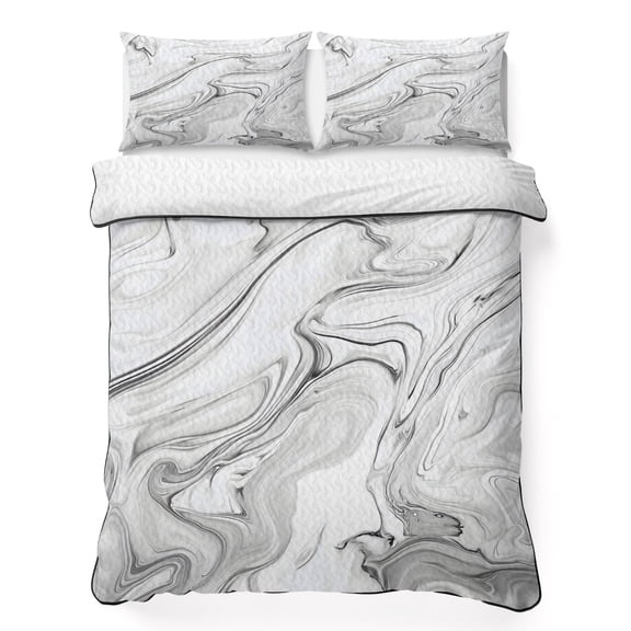 Twin Quilt Bedding Set, Abstract Waves Water Ripple Soft Microfiber Summer Bedspread Coverlet with 2 Pillow Shams for All Season, Vintage Marble Texture Breathable Bedding Set for Hot Sleepers