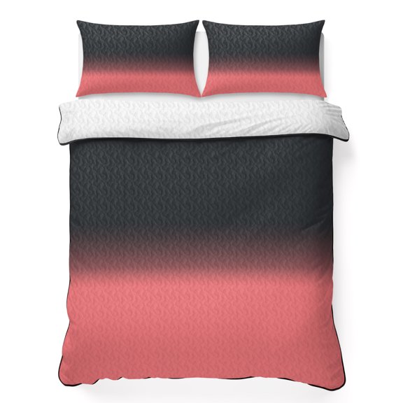 Twin Quilt Bedding Set, Black and Pink Color Ombre Soft Microfiber Summer Bedspread Coverlet with 2 Pillow Shams for All Season, Modern Gradient Art Breathable Bedding Set for Hot Sleepers