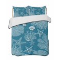 thumbnail image 1 of Twin Quilt Bedding Set, Blue Coastal Reversible Summer Quilt 3 Pieces, Starfish Coral Summer Beach Ocean Lightweight Bedspreads Coverlets with 2 Pillow Shams for All Seasons, 1 of 5