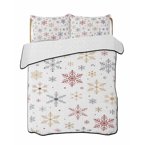 Twin Quilt Bedding Set, Christmas Snowflakes Reversible Summer Quilt 3 Pieces, Xmas Snowy Winter Simple Lightweight Bedspreads Coverlets with 2 Pillow Shams for All Seasons