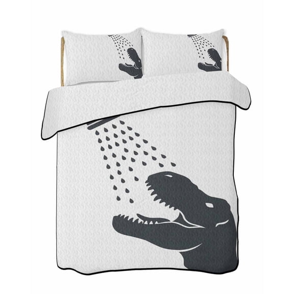 Twin Quilt Bedding Set, Dinosaurs Showering Reversible Summer Quilt 3 Pieces, Modern Abstract Art Funny Animals Lightweight Bedspreads Coverlets with 2 Pillow Shams for All Seasons