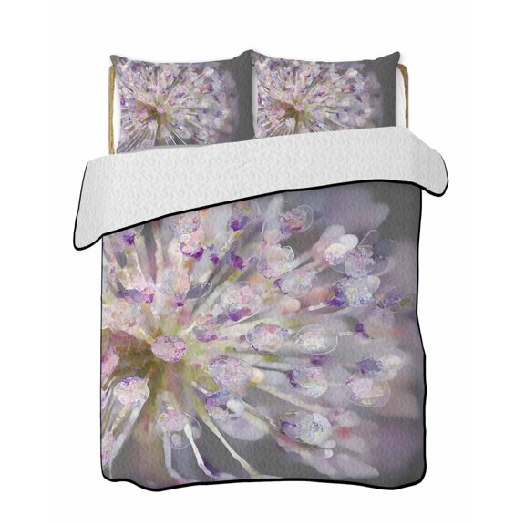 Twin Quilt Bedding Set, Fantasy Dandelion Reversible Summer Quilt 3 Pieces, Modern Magical Plants Flowers Spring Lightweight Bedspreads Coverlets with 2 Pillow Shams for All Seasons