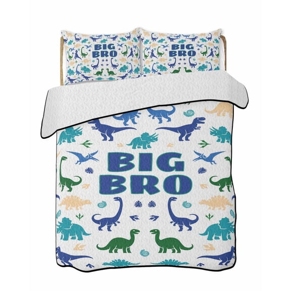 Twin Quilt Bedding Set, Funny Dinosaur Reversible Summer Quilt 3 Pieces, Cute Dino Blue Cartoon Boys Girls Children Lightweight Bedspreads Coverlets with 2 Pillow Shams for All Seasons