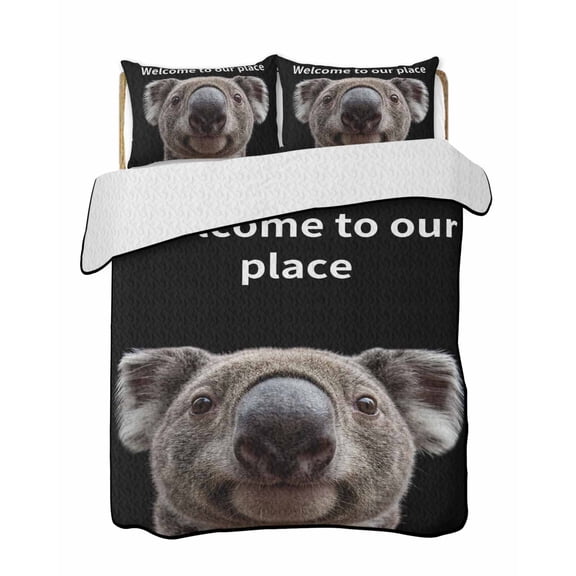 Twin Quilt Bedding Set, Funny Koala Reversible Summer Quilt 3 Pieces, Welcome To OUR Place Modern Retro Lightweight Bedspreads Coverlets with 2 Pillow Shams for All Seasons