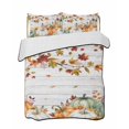 thumbnail image 1 of Twin Quilt Bedding Set, Green Orange Fall Reversible Summer Quilt 3 Pieces, Thanksgiving Pumpkins Maple Leaf Vintage Lightweight Bedspreads Coverlets with 2 Pillow Shams for All Seasons, 1 of 5