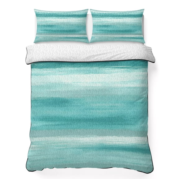 Twin Quilt Bedding Set, Mint Green Gradient Texture Soft Microfiber Summer Bedspread Coverlet with 2 Pillow Shams for All Season, Abstract Watercolor Art Breathable Bedding Set for Hot Sleepers