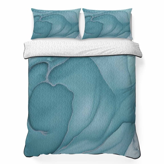 Twin Quilt Bedding Set, Mint Green Marble Fluid Art Soft Microfiber Summer Bedspread Coverlet with 2 Pillow Shams for All Season, Modern Abstract Turquoise Breathable Bedding Set for Hot Sleepers
