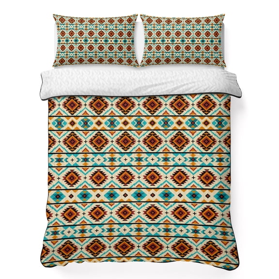 Twin Quilt Bedding Set, Morocco Abstract Tribal Texture Soft Microfiber Summer Bedspread Coverlet with 2 Pillow Shams, Ethnic Geometric Square Art Breathable Bedding Set for Hot Sleepers