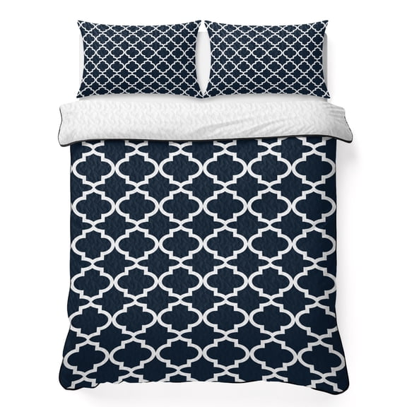 Twin Quilt Bedding Set, Morocco Ethnic Pattern Soft Microfiber Summer Bedspread Coverlet with 2 Pillow Shams, Modern Geometric on Black Background Breathable Bedding Set for Hot Sleepers