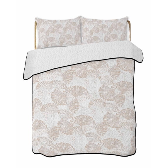 Twin Quilt Bedding Set, Nautical Seashell Reversible Summer Quilt 3 Pieces, Summer Coastal Marine Shells Beige Lightweight Bedspreads Coverlets with 2 Pillow Shams for All Seasons